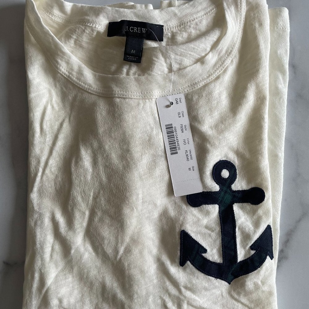 J. Crew Cream Plaid Anchor Tee sz M